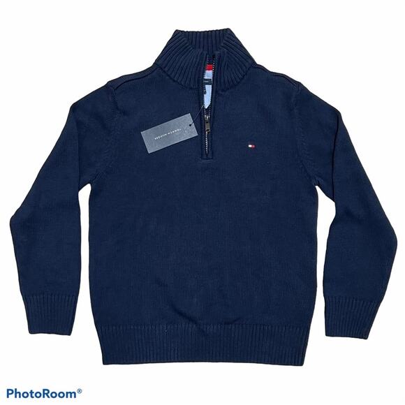 Tommy Hilfiger Boy's Quarter Zip Pullover Sweater Size Medium NWT 10/12 - Picture 1 of 3